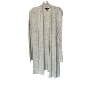 Eileen Fisher Black White Speckled Soft Cable Knit Open Front Cardigan Large